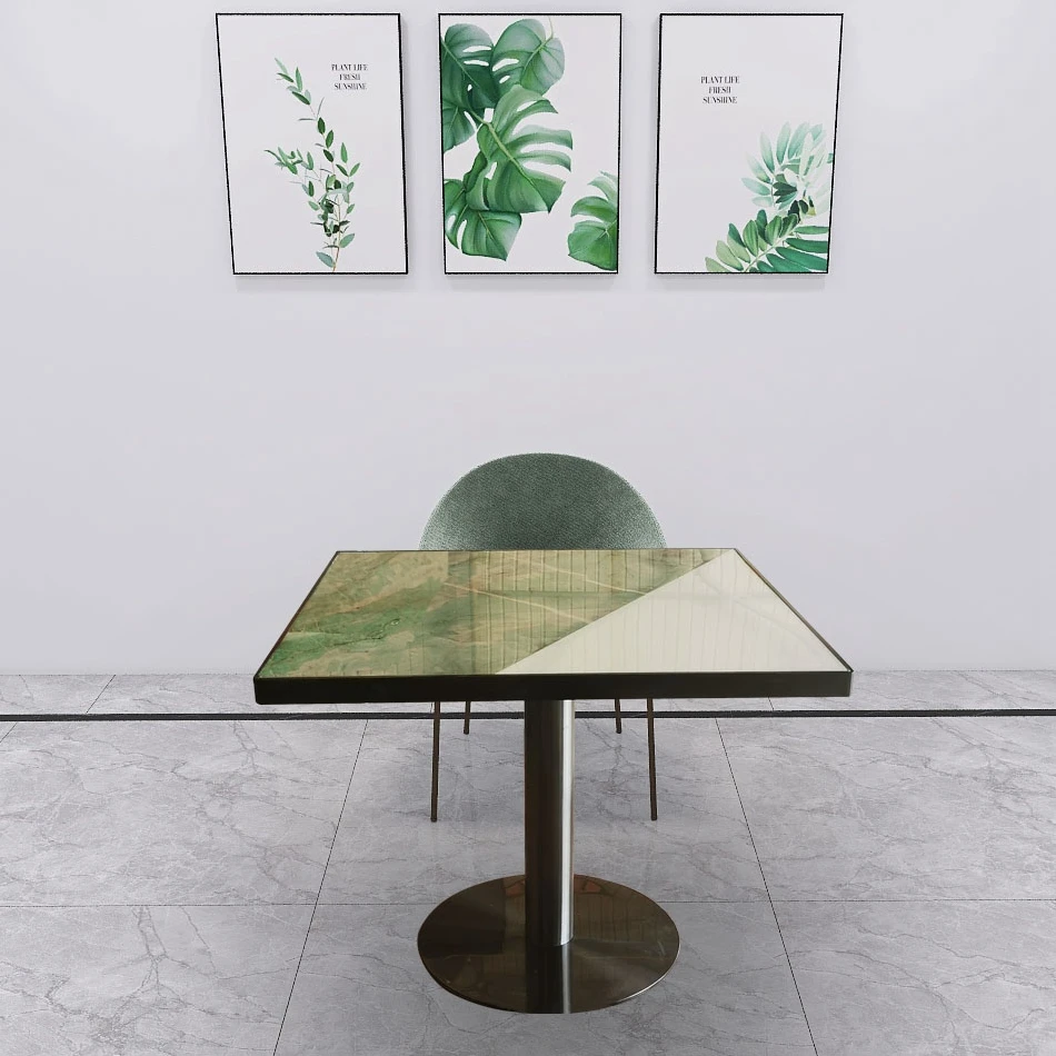 Custom Design inner pattern natural white green joint marble cafe table black stainless steel leg