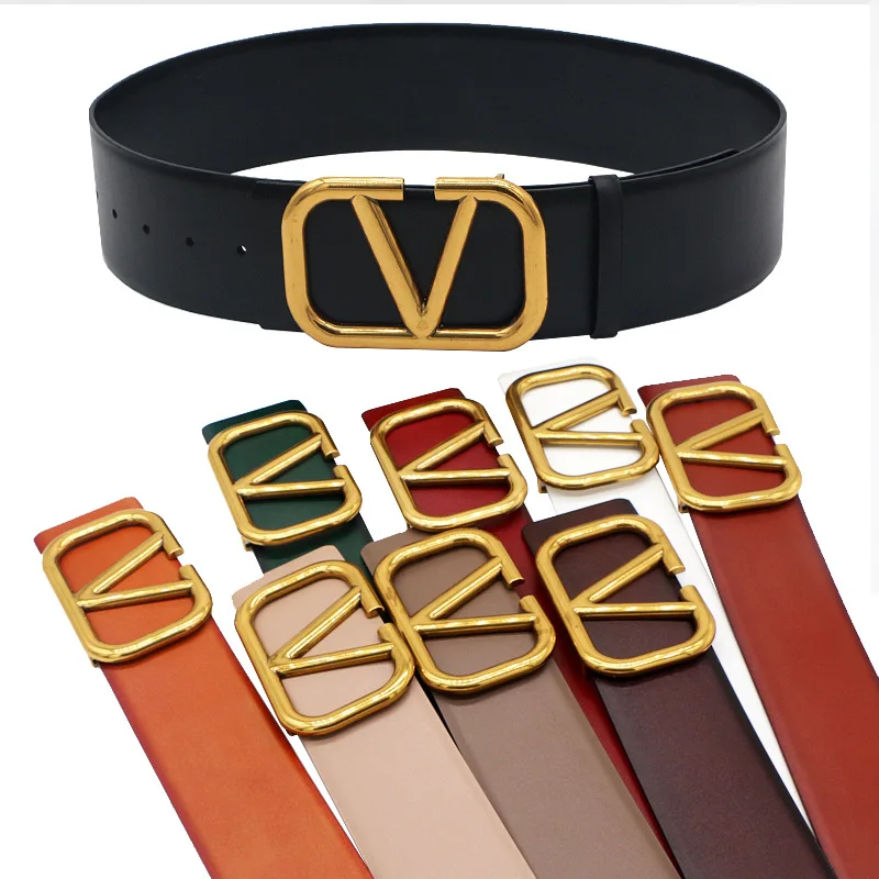 Luxury Brand High Quality Designer With Alloy Slide Buckle 7cm Wide Reversible V Letter Leather Belt