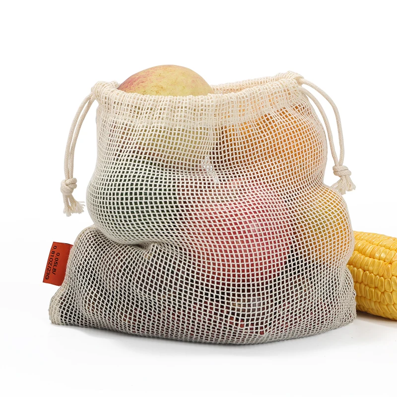 
Reliable quality eco friendly organic cotton mesh net bag Vegetable fruit drawstring bag 