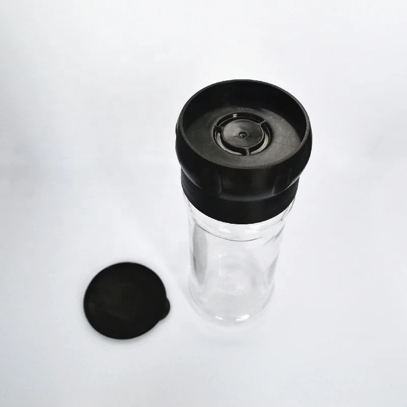 Spice Grinder Ceramic Core Sea Salt Grinder Cap Pepper Mill with 8oz 240ml PET Plastic Shaker Bottle Empty Jar