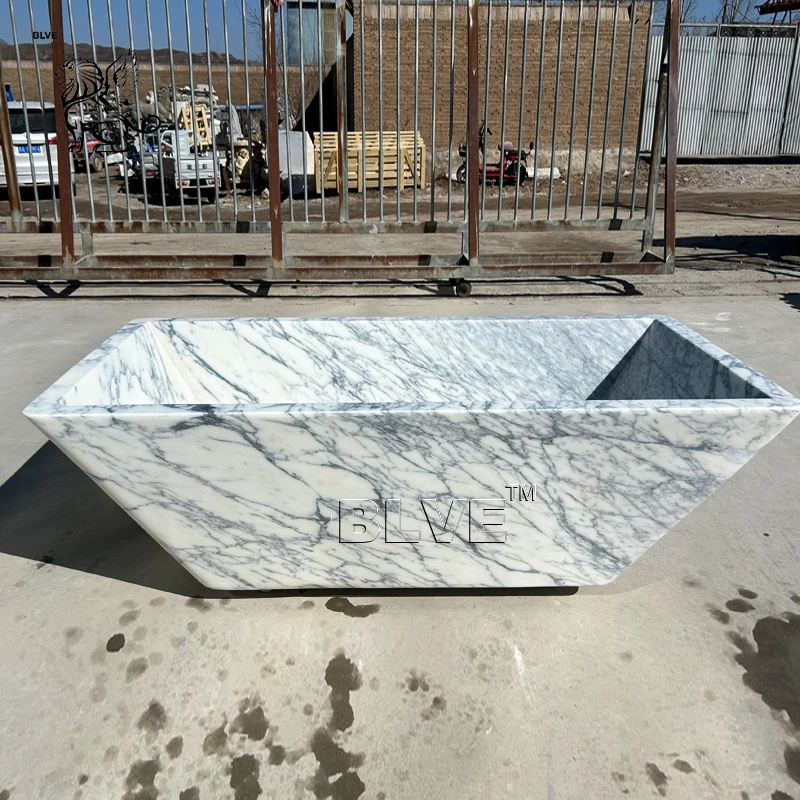 BLVE Hotel Indoor Luxury Bathroom Decorative Natural Marble Bathtub New Design Italian Marble Trapezoidal Bathtub In Stock
