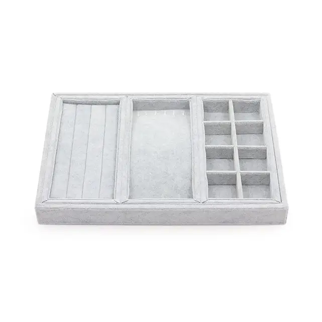 TA MINGREN Wholesale Ring Necklace Earring Showcase Grey Velvet Jewellery Display Tray