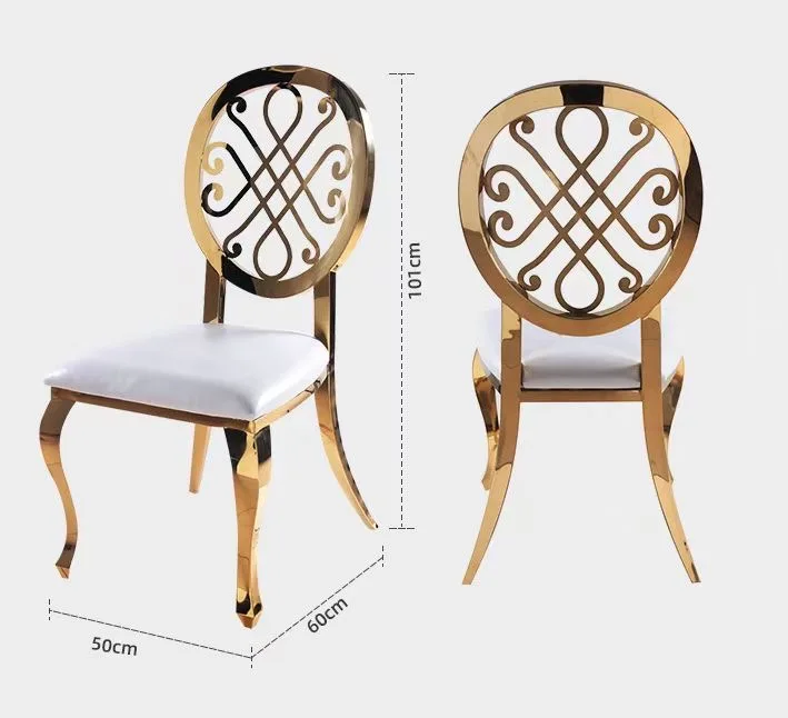 Round Back Stainless Steel Hotel Banquet Event Wedding Chair Hot Selling Gold Stackable Design PU Leather Velvet
