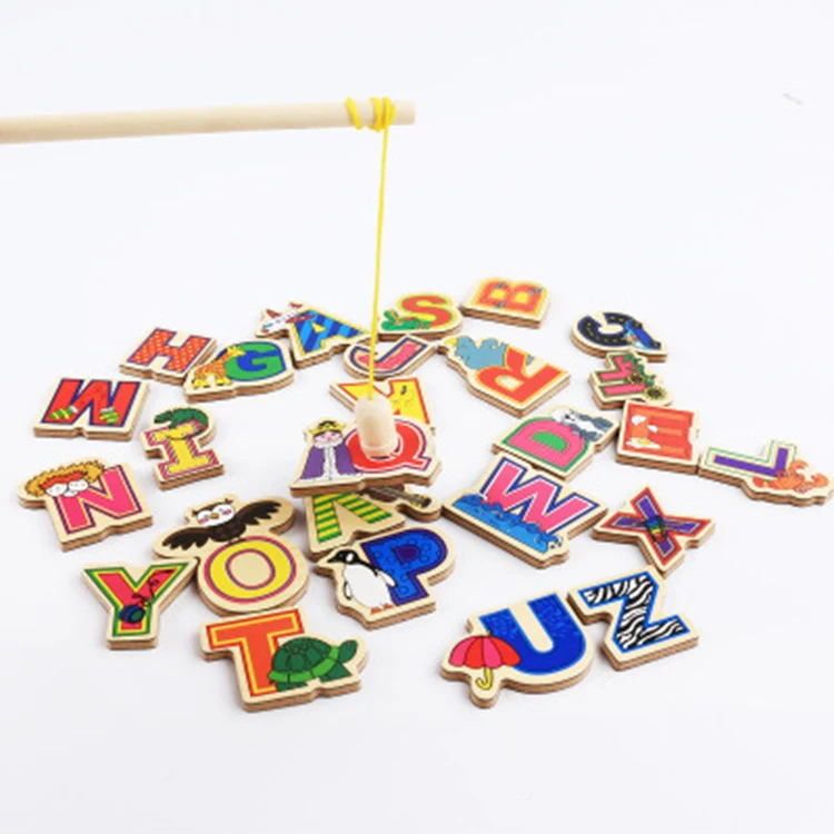 
Wooden Fishing Fridge Magnet Toy Magnetic Alphabet Letters and Numbers for Kids 