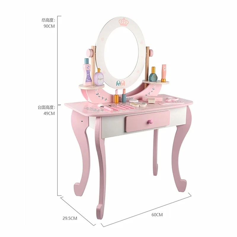 Wooden Princess Dressing Table for Kids Artificial Crown Educational Pretend Play & Preschool Toy for Girls