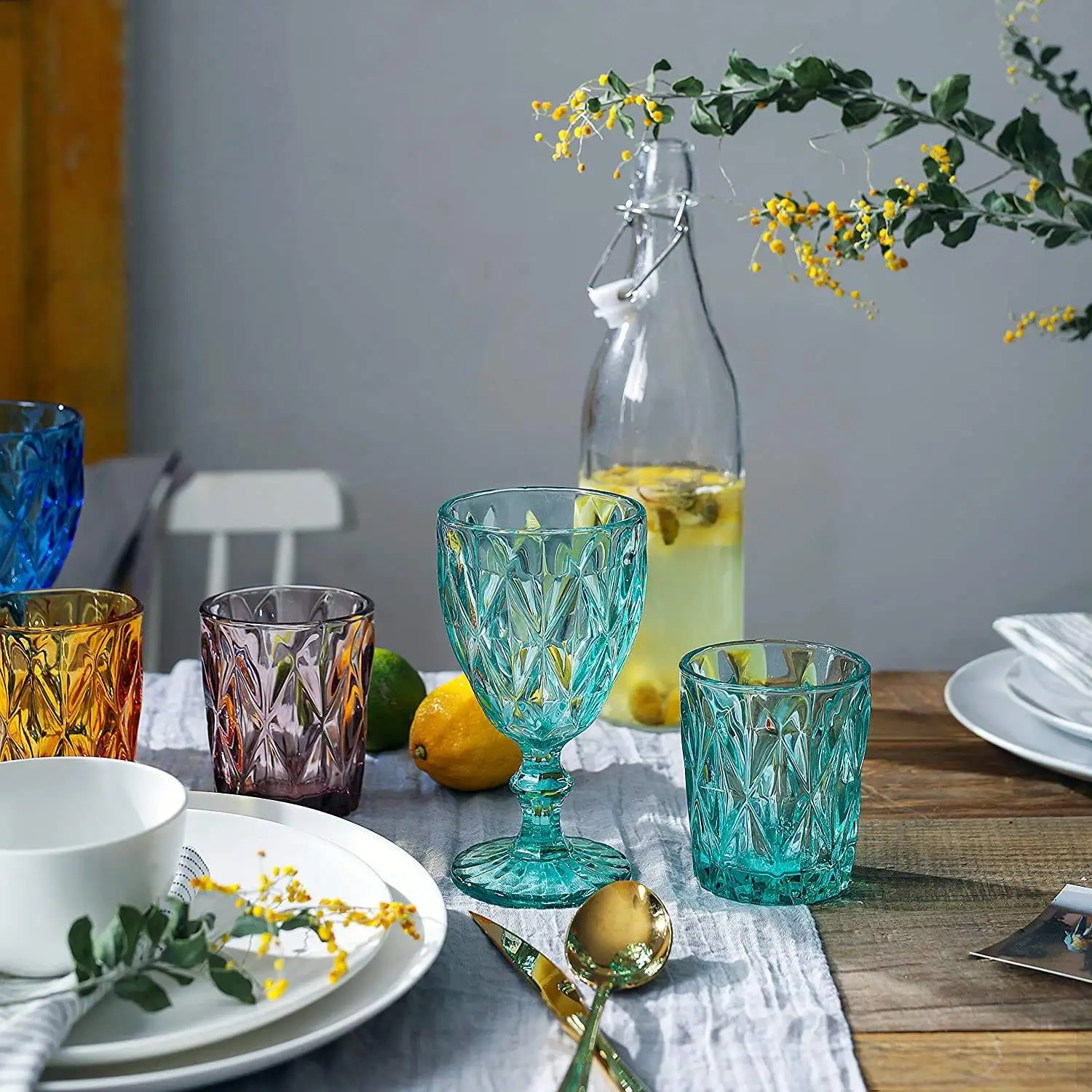 Heat Resistant Color Embossed Drinking Wine Glasses Sublimation For Wedding Bar Patty Vintage Goblet Wine Juice Glass Cups