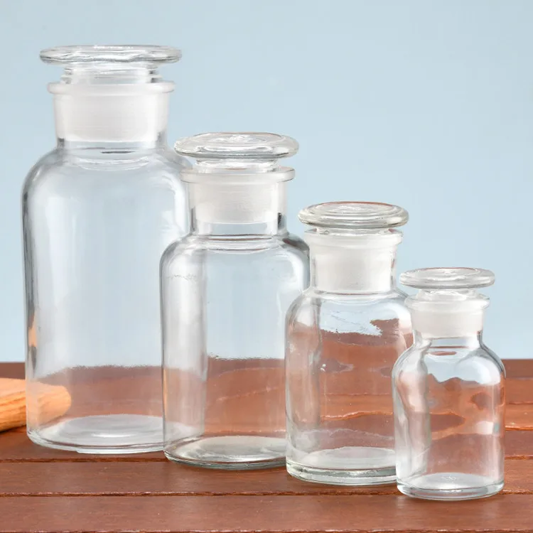 manufacturer lab apothecary glass bottle Clear Amber Wide Mouth Bud Vase Apothecary Glass Reagent Bottle And Jar With Glass Lid