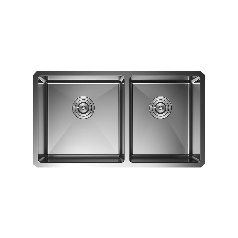 Wholesale 304 Stainless Steel  Black Color Welded Square Undermount Double Bowl Kitchen Sink with Nano Surface