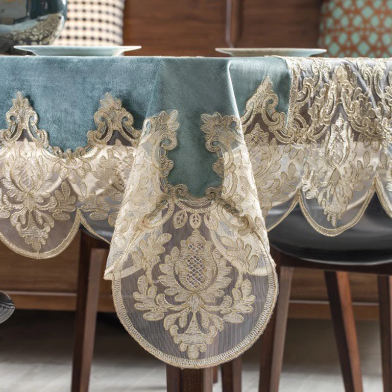 Lufu Wholesale Beautiful Velvet Table Cloth With Mesh Lace Tablecloth Table Cloths Velvet Table Cloth Tablecloths French