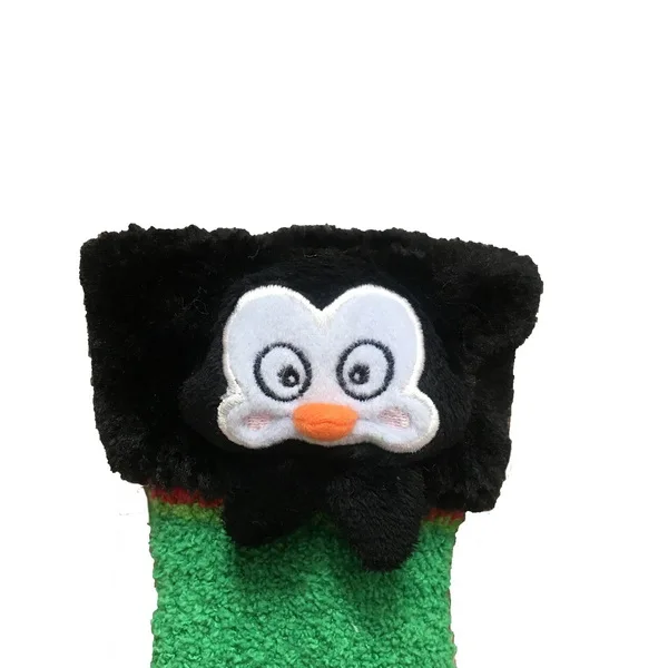 Womens Fuzzy Fluffy Sherpa Slipper Socks with Funny Penguin Pattern on Cuff
