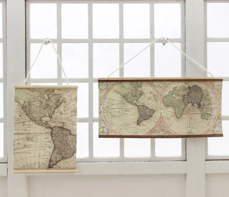 Dollhouse Wall Decorative Vintage  Miniature  World Map