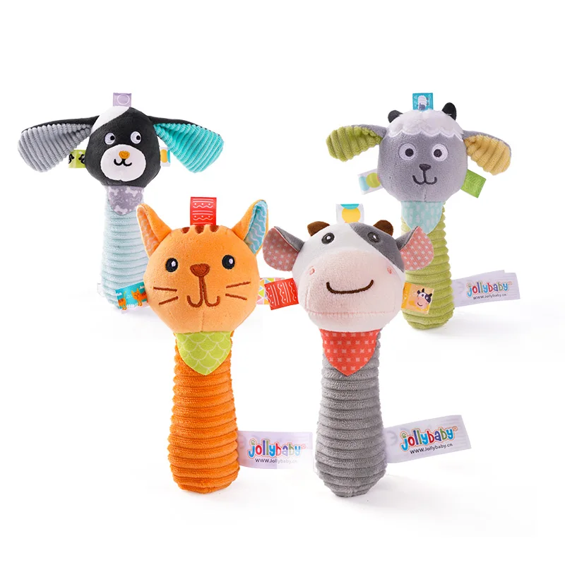 Customized manufacturer Soft baby soother sensory rattle bb stick toy baby Plush Hand Rattle supplier for infant