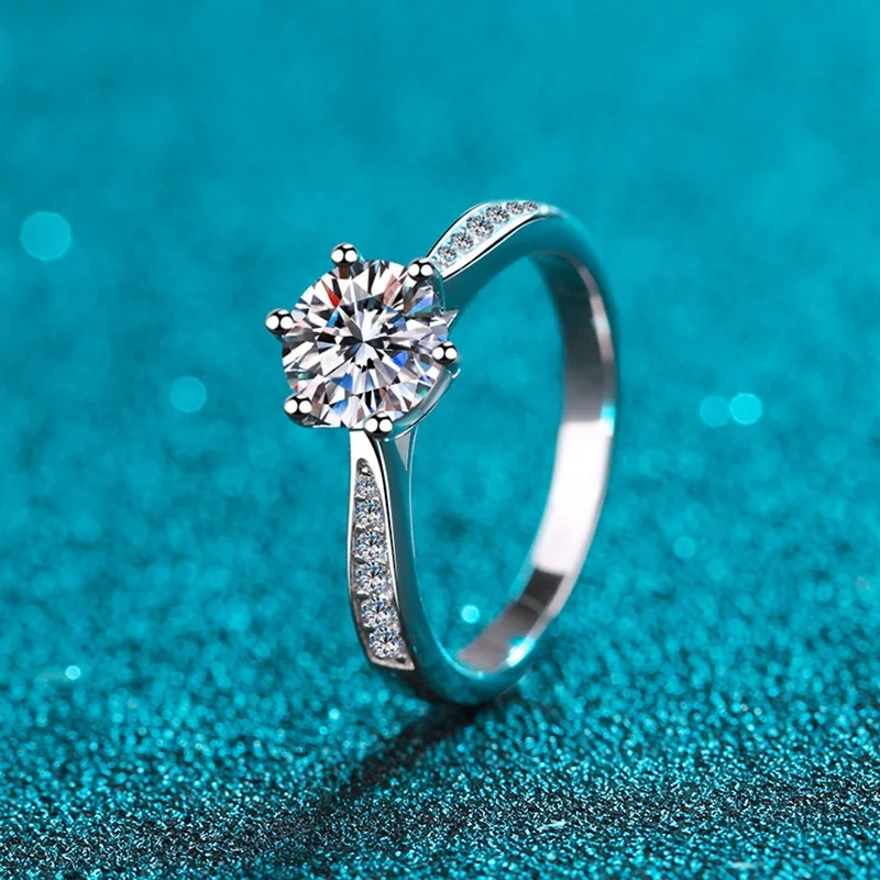 Wholesale Custom GRA VVS Moissanite White Gold Platinum Plated S925 925 Sterling Silver Fashion Jewelry Finger Ring for Women