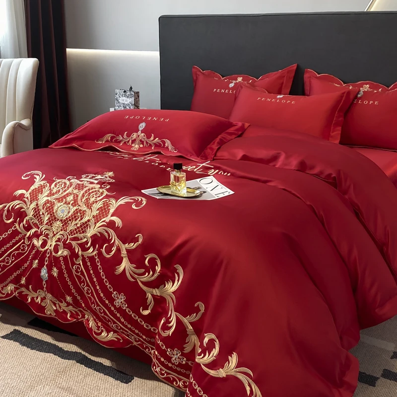 Wholesale Solid Embroidered Cotton Bedsheet Comforter Cover Bedding Set High-end Luxury European-style Pure Cotton Bed sheets
