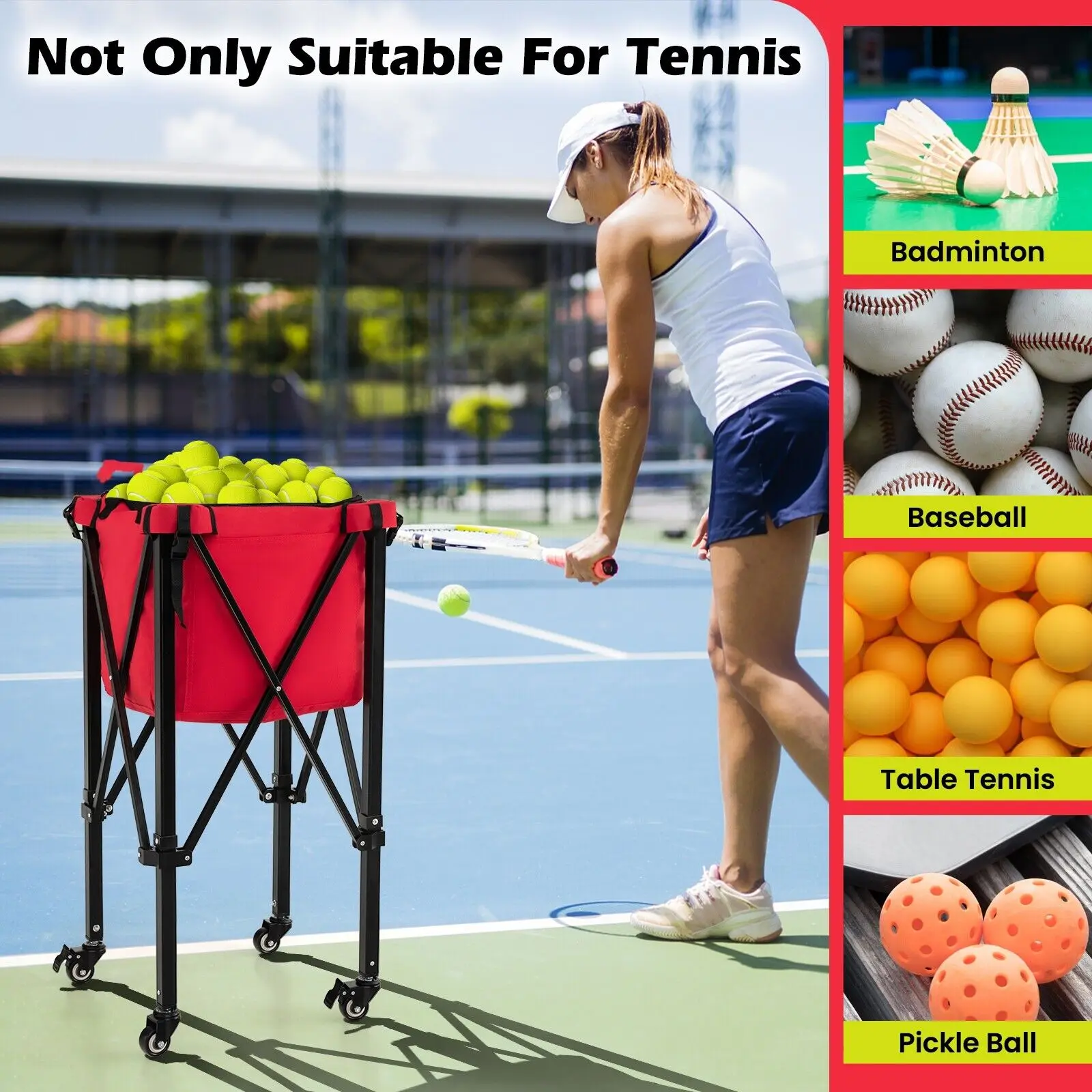 portable folding tennis ball cart basket trolley with carry bag OEM ODM