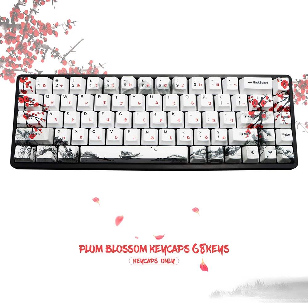 Wangjiang Plum Blossom Keycap 68 Key Dye Subbed Novelty OEM Profile Keycap 68keys for RK68 GK68X GK68XS Keyboard Keycaps