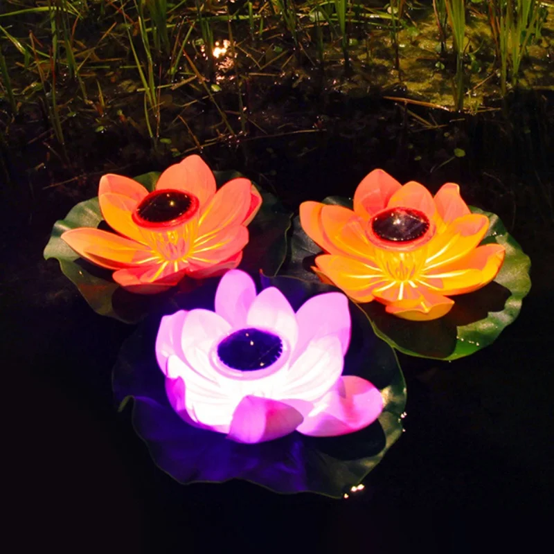 Outdoor waterproof solar garden lamp new Lotus Flower Pond Lantern Light Color Changing Floating LED Flower Light