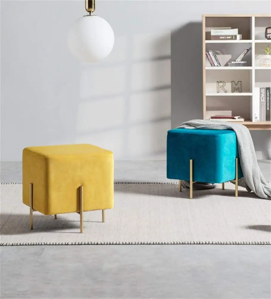 ODM&OEM Modern Living Room Furniture New Design Metal Legs Small Sofa Stool Fabric Footstool