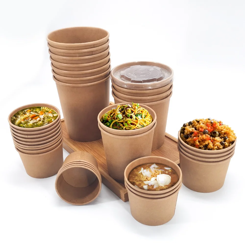 Customized Disposable food takeout containers kraft paper soup bowl