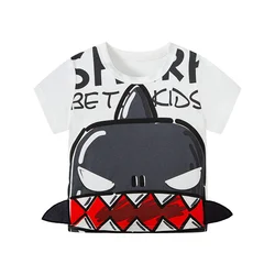 2022 children 3D cartoon shark top clothes short sleeve baby toddler cotton t shirt kids boys