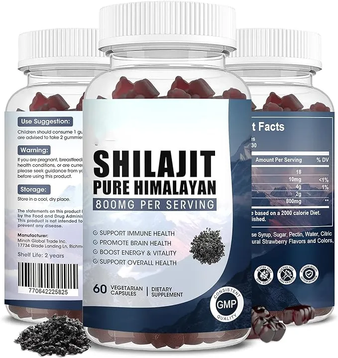 OEM Private label Shilajit Gummies Pure Himalayan Organic with 85+ Trace Minerals Fulvic Acid for Energy, Immune Support