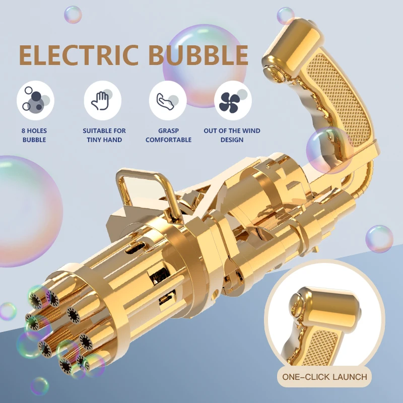 2021 new portable toy blower bubble maker activity Automatic handheld solid colour 8 Hole gatling bubble machine bubble gun