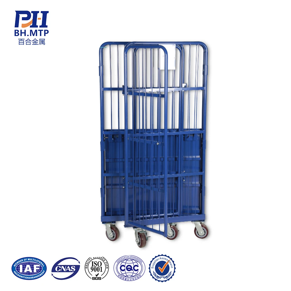 Load Bearing 250kg 4 Wheel Pallet Steel Storage Rack Iron Roll Cage Supermarket Warehouse Foldable Trolley