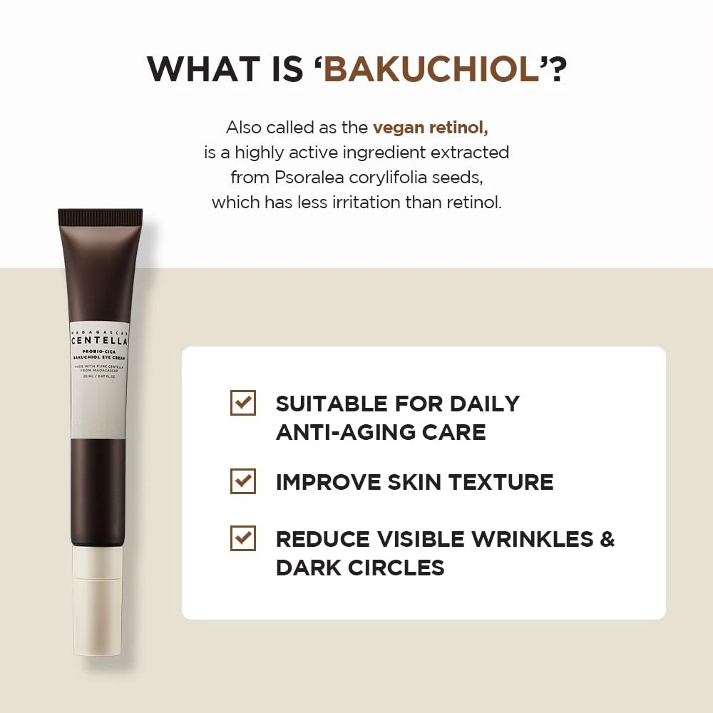 Madagascar Centella Eye Cream Retinol Bakuchiol 0.68 fl.oz (20ml) Anti-Aging Dark Circles Solution Vegan Natural Ingredients