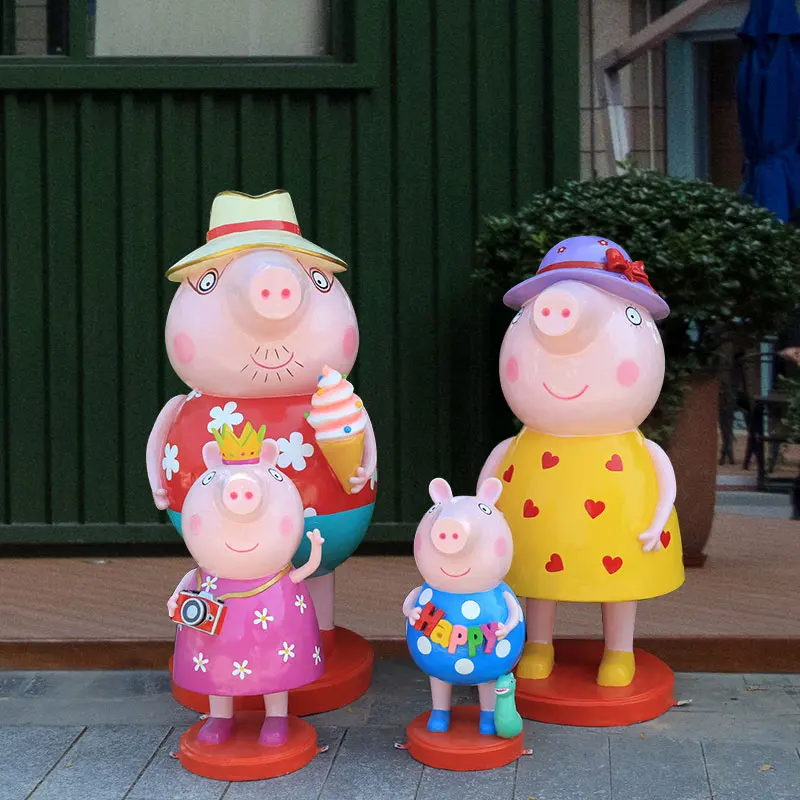 Custom Garden Mall Decoration Life Size Statue Fiberglass Resin Cartoon Pegga Pig Family Statue