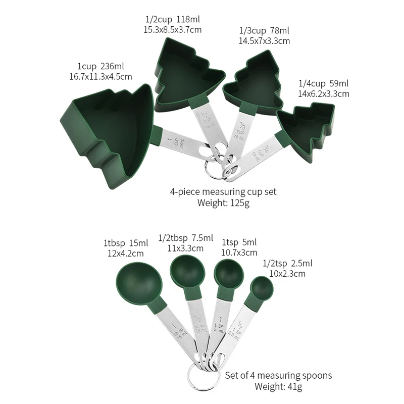 Wholesale 430 Stainless Steel + PP Plastic Christmas Tree Measuring Spoon Set