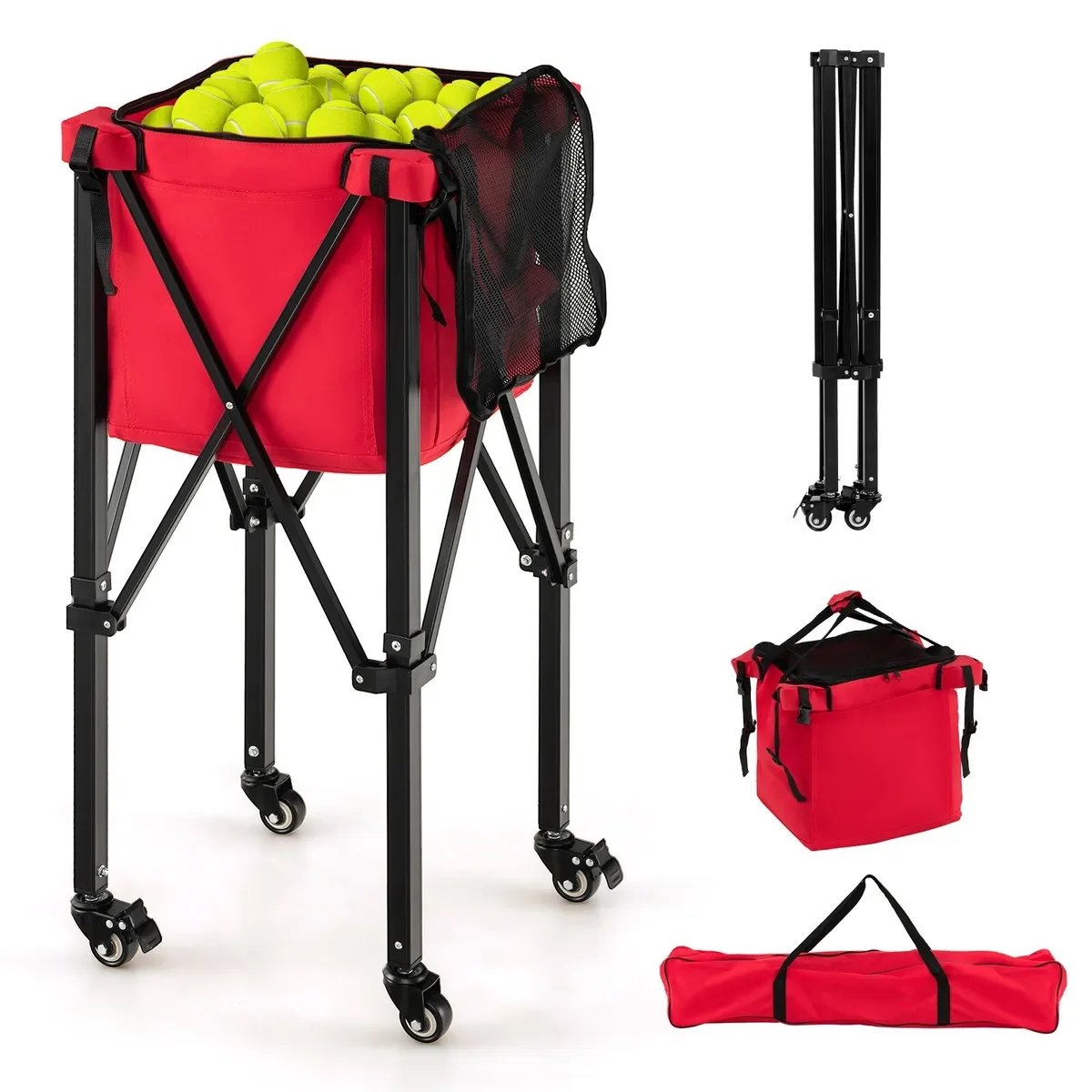 portable folding tennis ball cart basket trolley with carry bag OEM ODM