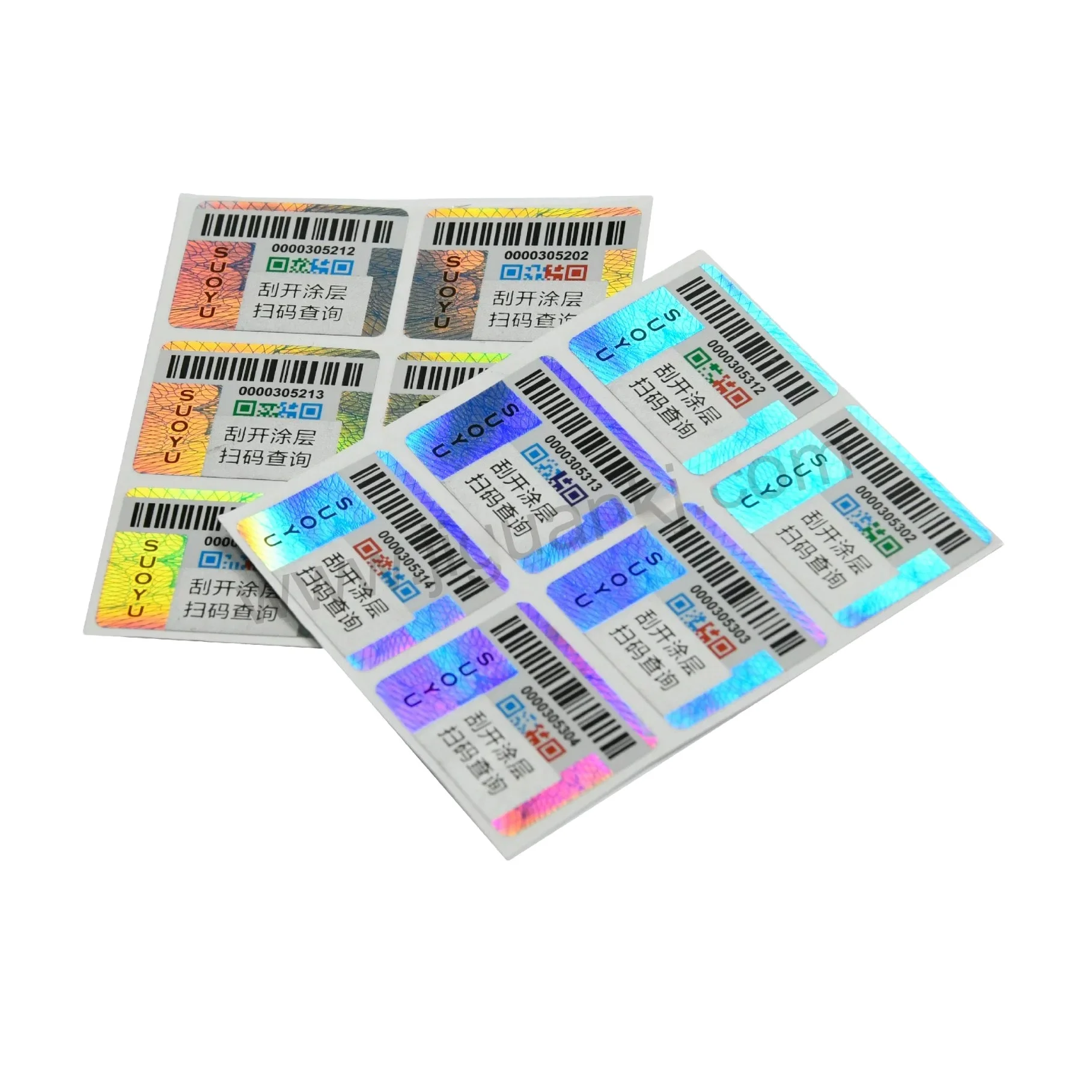 Anti-Counterfeiting Holographic Sticker Anti-Fake Label with Qr Code Serial Number Bar Code Scratch off Printing