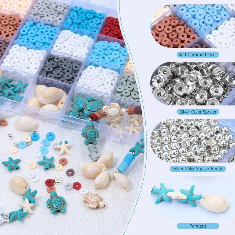 2000pcs Ocean Breeze Jewelry Making Kit Polymer Clay Beads Summer Themed Friendship Bracelets Making Kit  DIY Craft Supplies