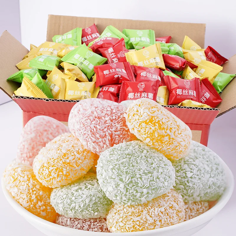 Chinese traditional desserts box pastry mixes Shredded Coconut Mochi Gnocchi with fruity flavor 30 bags