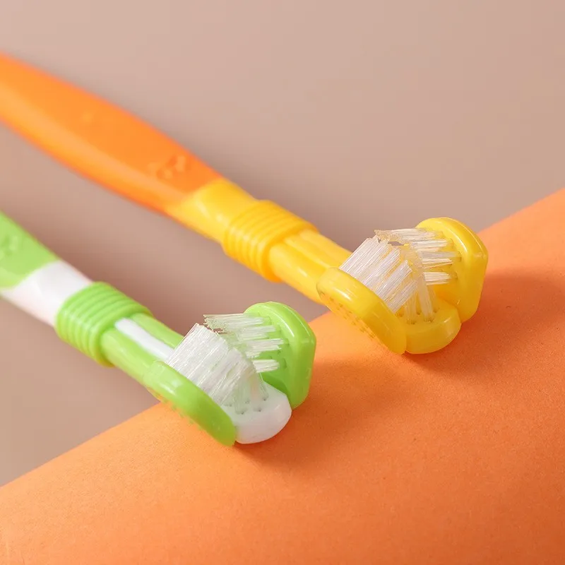 New pet three-head toothbrush General oral cleaning tooth care pet soft bristle toothbrush for cats and dogs