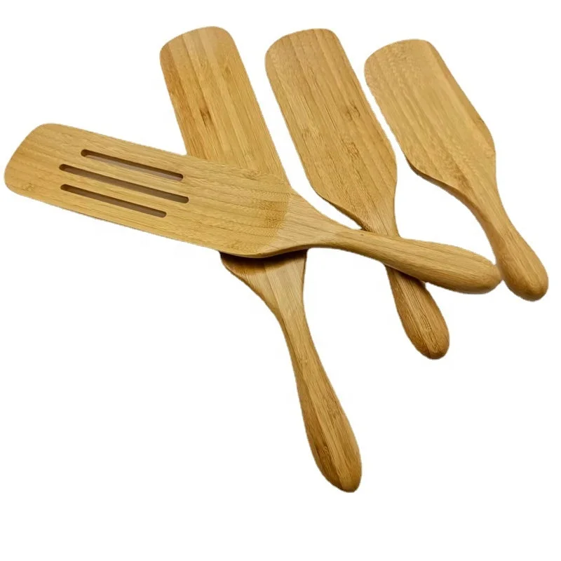 Customized Bamboo Spatula Utensil 4 Pieces Wooden Spurtle  Kitchen Cooking Tools Salad Wood Cookware