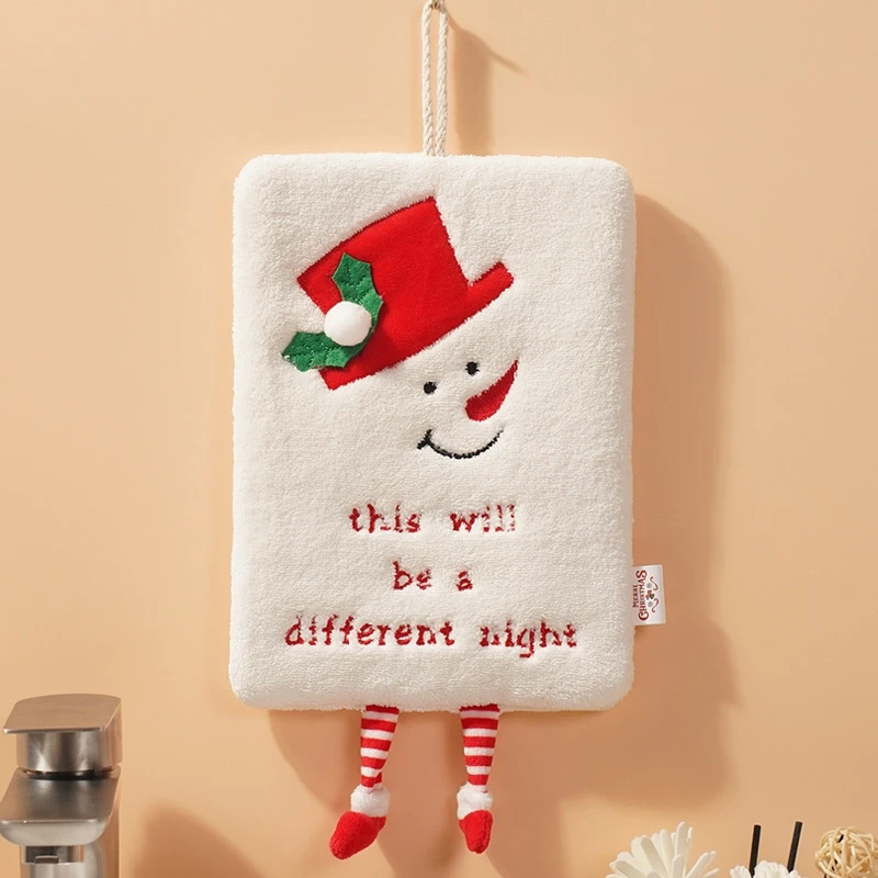 Kitchen Christmas Tree Snowman Elk Hand Towels Bathroom Absorbent Hanging Towels