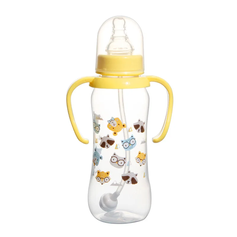 Standard food grade PP baby bottle newborn bottle set bisphenol a free straw nipple bottle with handle