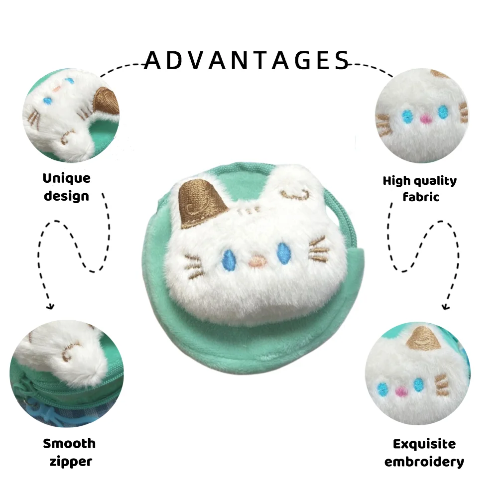 High Quality Animal Shaped Custom Plush Wallets Cartoon Cat Plush Coin Purses For Daily Use