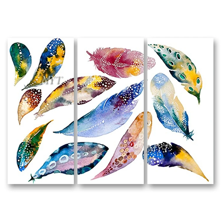 3 Панели большого размера, холст, настенное искусство, абстрактное красочное перо, картина маслом, настенное украшение, картина