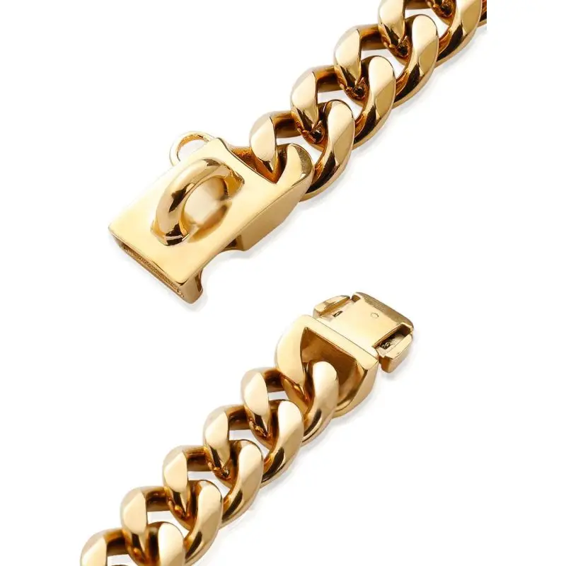 Wholesale Strong Heavy Duty Chew Proof Stainless Steel Dog Necklace Cuban Link Chain Dog Collar with Safety Buckle Lock