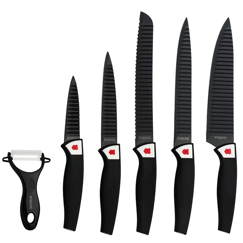 
Kitchen King factory price corrugated non-stick 5pcs knives set with plastic handle 
