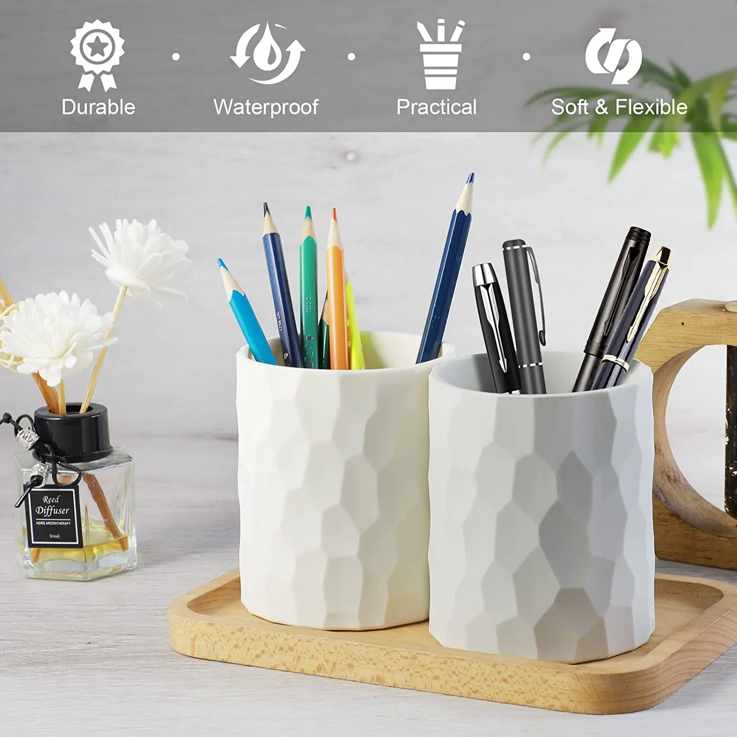 Silicone Pen Holder for Desk Mesh Round Pencil holder Organizer Cup Classroom Organization