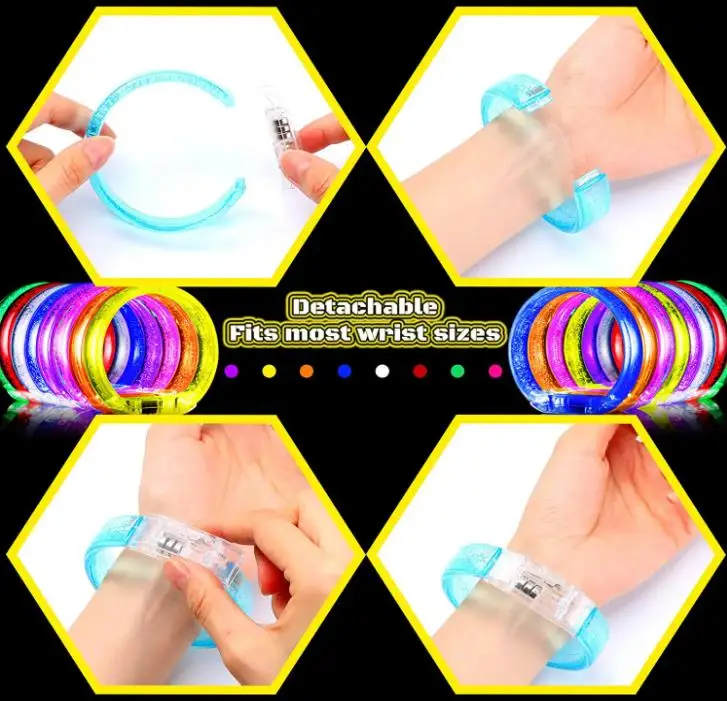 Glow Neon Bracelets LED Light Up Bubble Bangle Party Favors for Birthday Carnival Wedding Concert Accessory