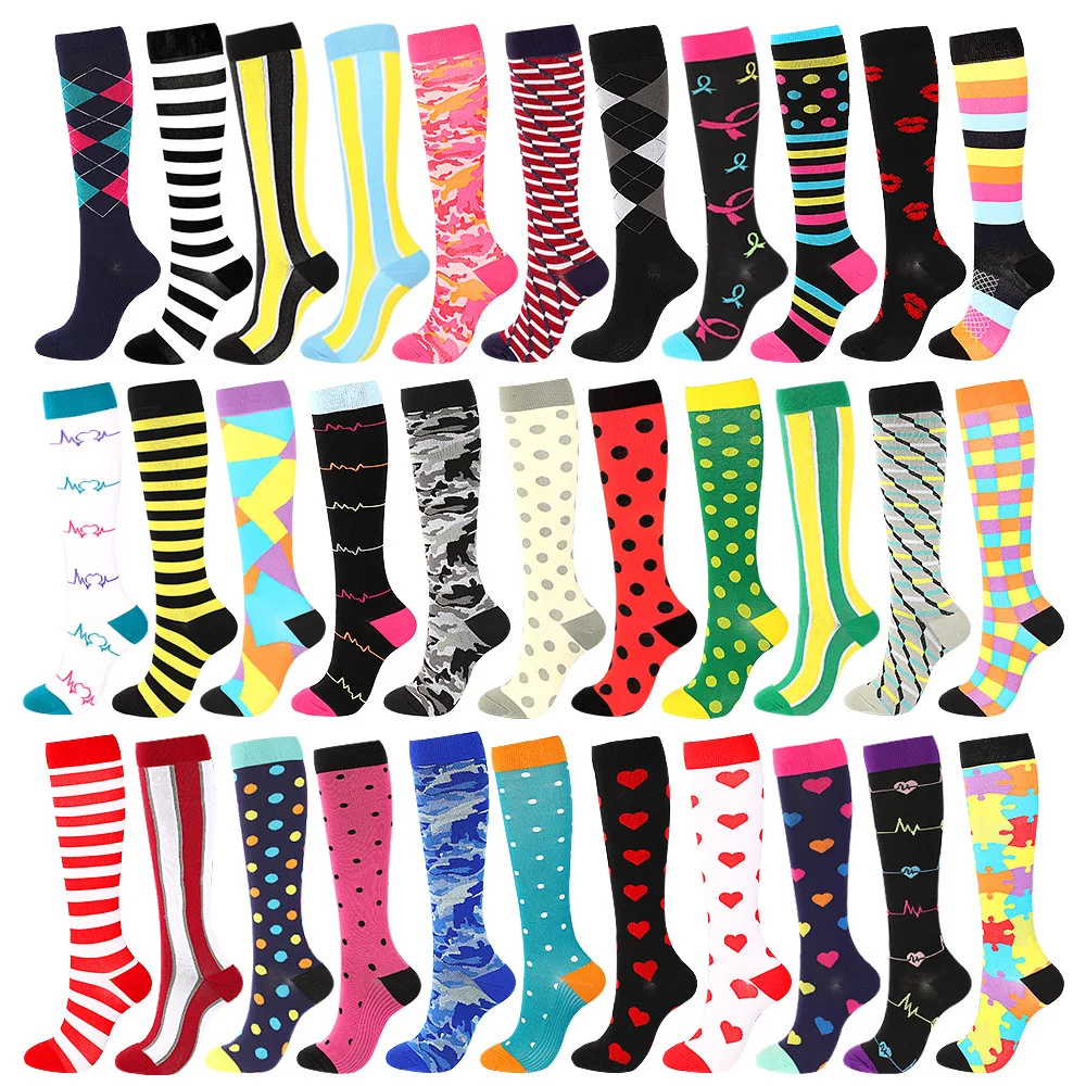 Custom Colorful 20-30mmhg Travel Sport Medical Knee High Running  Nurse Football Compression Socks women