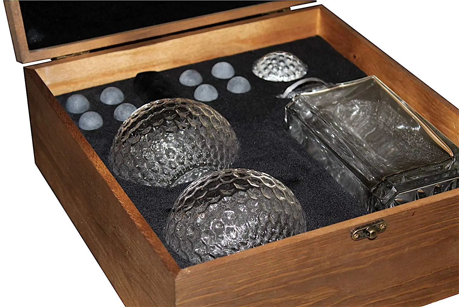 High quality  Top selling Two Set Glass Ball Whisky Glass Decanter Set in wooden box