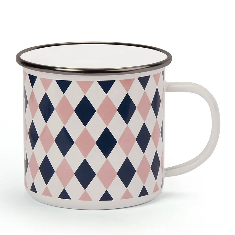 
DX Special Diamond Pattern Cup with Handle 500ml Enamel Travel Mug for Gift 
