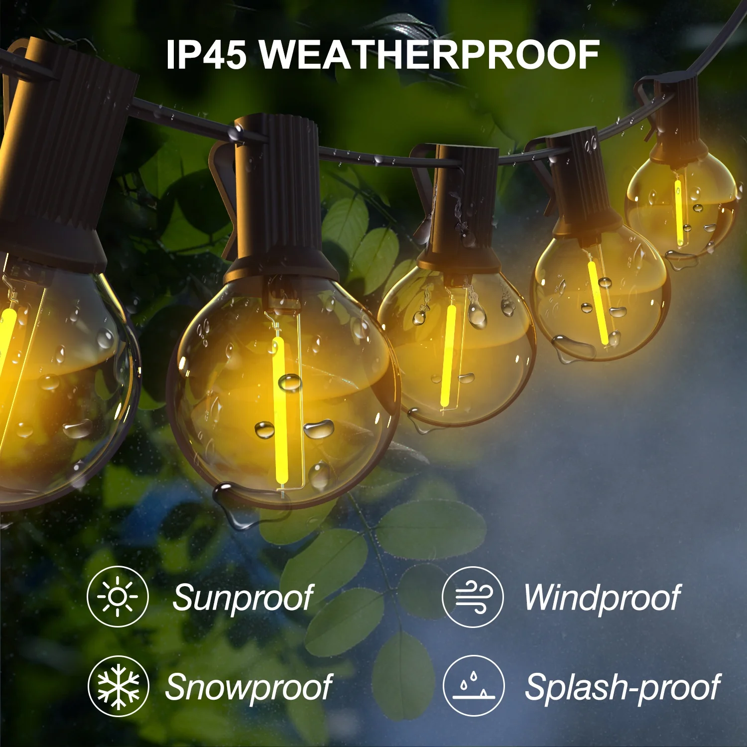 25pcs 1W warm white 2200K Vintage G40 edison LED Clear Glass bulbs 23pcs E12 socket IP44 25ft Patio LED String lights