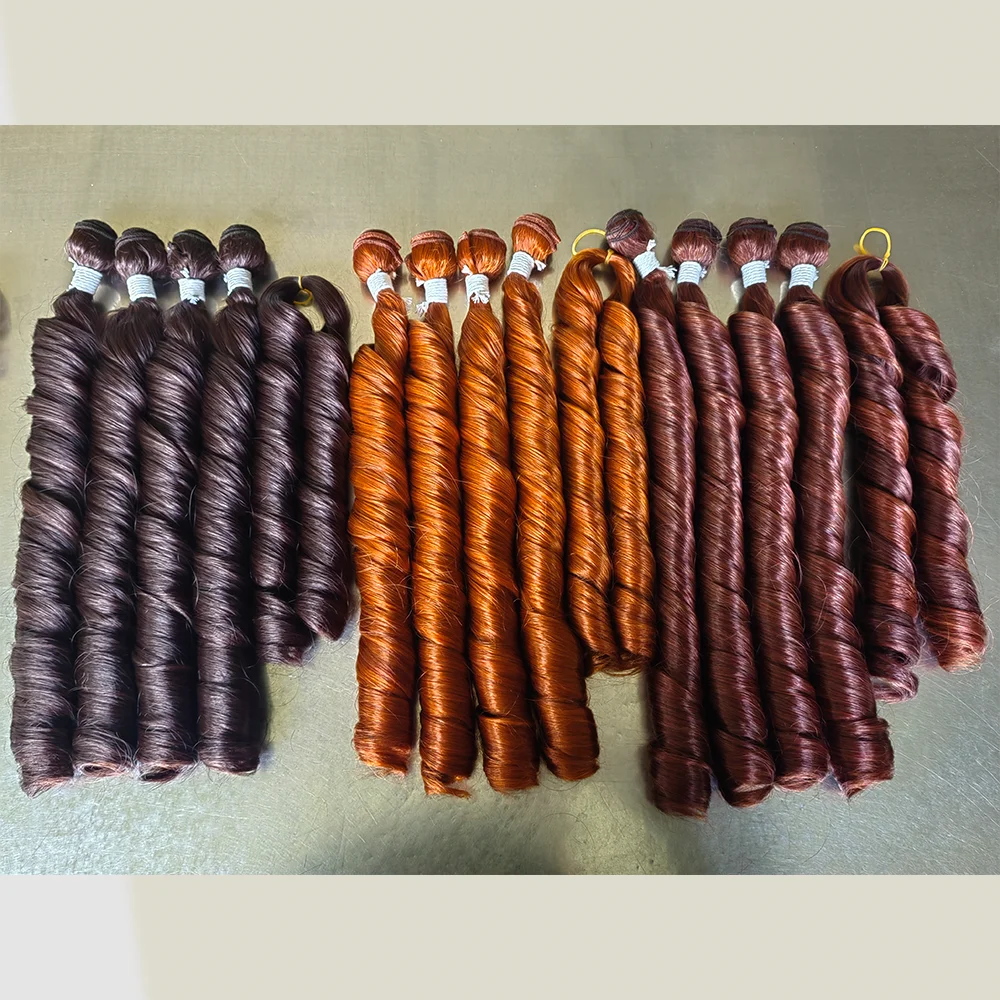 X-TRESS New Bundles Extensions Egg Curly Hair Bundles Ombre Brown Synthetic Stick Hair Extension Synthetic Wefts