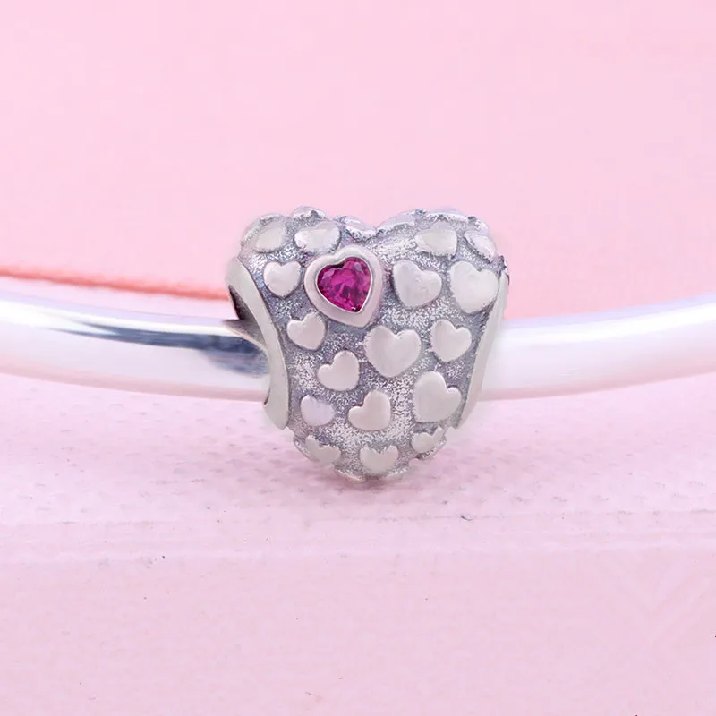 Wholesale bead High quality fashion in my heart heart charms bead with ruby cz floating pendant for bangles Bracelet Necklace